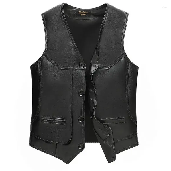 Gilet da uomo Motociclista Gilet in pelle da uomo Finto PU Mucca senza maniche Autunno Primavera Giubbotti Pelle bovina Colletto a V Gilet Outwear D10