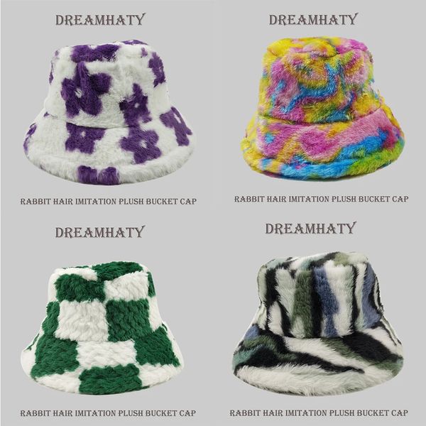 Cappelli a tesa larga Cappelli a secchiello Fiore Tie Dye Cappello a secchiello Peluche Panama Donna Outdoor Tenere al caldo Autunno Inverno Stile coreano Moda Protezione per le orecchie Cappello da pescatore 231024