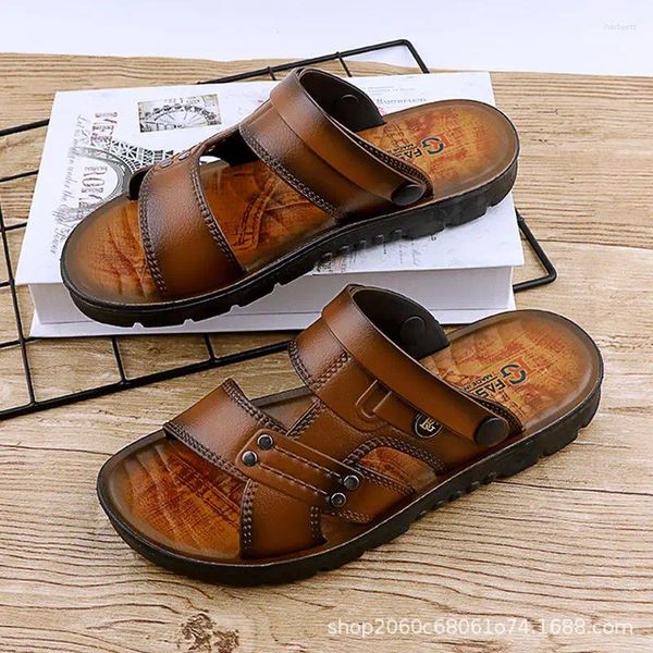 Sandálias Masculinas De Verão Casuais Sapatos De Praia Estilo Coreano Sola Macia Outerwear Dual-Purpose Oil-Sprayed