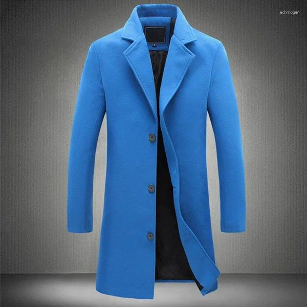 Herren Trenchcoats Herbst Königsblau Herren Mantel Winter Langer Mantel Männer Slim Fit Übergroße Casual Wollärmel Oberbekleidung 5XL 4XL