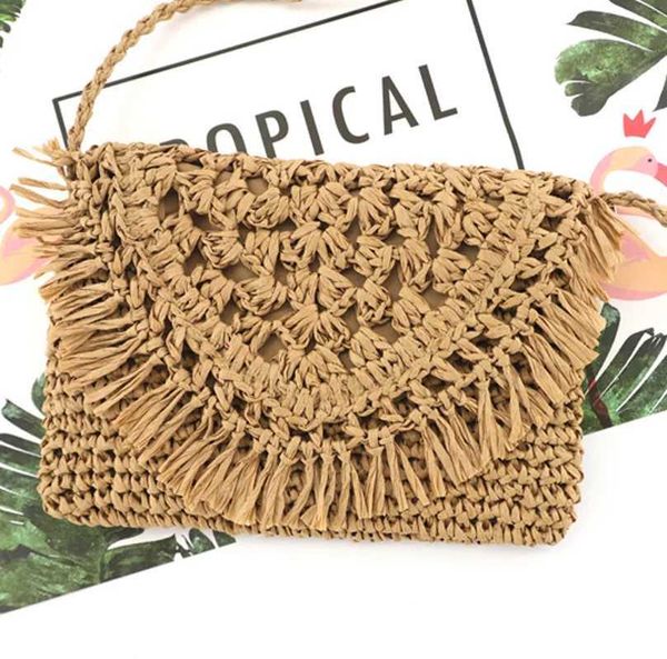 Sacos de palha de verão para mulheres artesanais borla praia ráfia rattan tecido bolsas férias ombro crossbody embreagem 220923