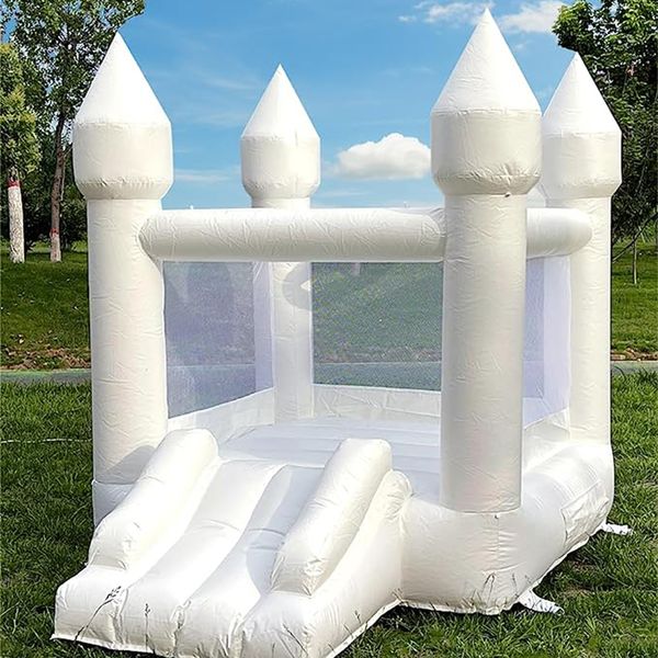 Bounce House 6FTx8FT Branco Bounce House com Slide Air Blower jumping Family Backyard Bouncy Castle Idea para crianças navio livre