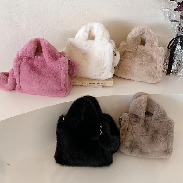 Sacos de noite Luxo Faux Fur Mulheres Bolsa de Ombro Cor Sólida Macia Pelúcia Senhoras Crossbody Simples Fluffy Tote Feminino Bolsas Peludas Bolsa