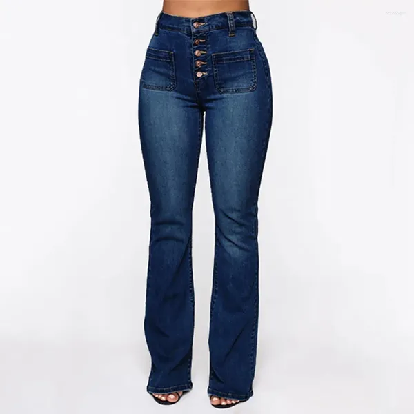 Jeans da donna Pantaloni a vita alta Pantaloni in denim di cotone a campana Pantaloni lunghi da donna slim blu neri grigi