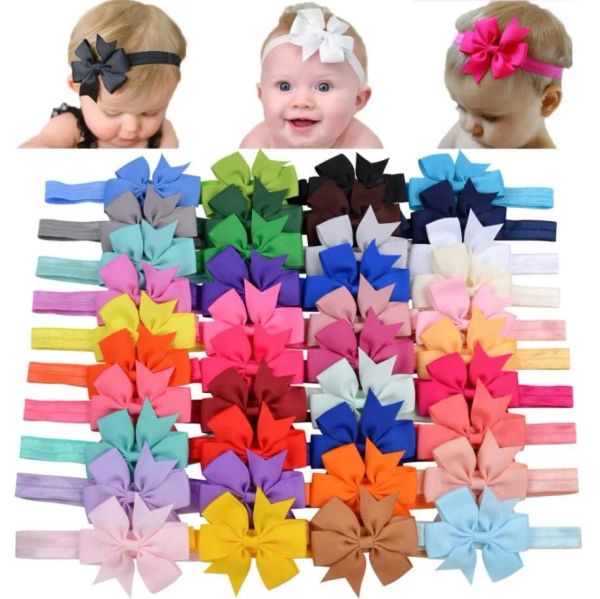 Bonito laço bandana faixa de cabelo diy artesanal fita de gorgorão elástico hairband bebê crianças acessórios para o cabelo 30 cores zz