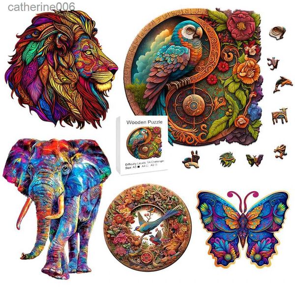 Puzzle Jigsaw PuzzleAnimal puzzle in legno elefante leone puzzle regalo educazione per adulti e bambini regalo meraviglioso gioco interattivo giocattolo in legnoL231025