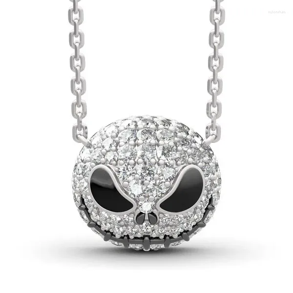 Anhänger Halsketten Punk Gothic Schädel Kristall Für Frauen Männer Silber Farbe Shiny Voll CZ Party Schmuck Weihnachten Halloween Geschenk