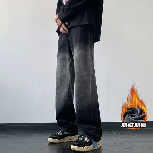 Мужские джинсы KAPMENTS, винтажные бархатные джинсовые прямые брюки, флисовые брюки с принтом тай-дай, мужские мешковатые широкие брюки Y2k, шаровары в стиле хип-хоп