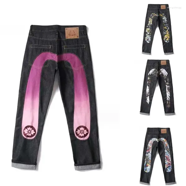 Jeans masculinos graffiti impressão calças largas perna hip hop rua solta denim casual calças streetwear