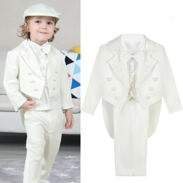 Conjuntos de roupas moda bebê meninos terno batismo outfits infantil clássico smoking criança casamento formal festa roupas branco manga longa conjuntos 231025