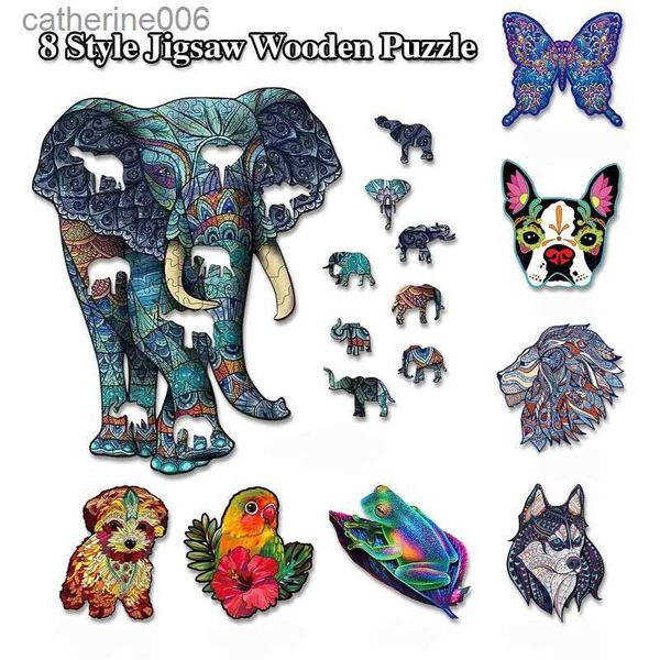 Puzzle 8 Style Jigsaw Puzzle in legno Elefante Cane Gatto Animale Puzzle in legno intellettuale Gioco Regali di Natale per bambini e adultiL231025