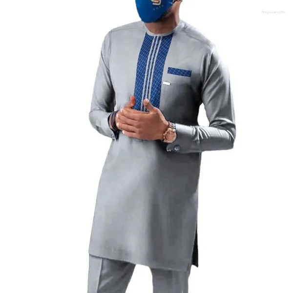 Herren-Trainingsanzüge, 2023, afrikanischer Stil, Naher Osten, lässige Mode, vielseitig, personalisierbar, einfacher Trend, großes graues Slim-Fit-Shirt-Set