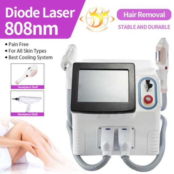 Attrezzatura di bellezza 2 Maniglia 808Nm Nd Yag Q Interruttore Nd Yag Secondo Lazer Rimozione del tatuaggio Epilatore Macchina per la depilazione Laser a diodi Macchina laser