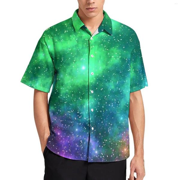 Camicie casual da uomo Camicette Galaxy verdi Camicia da vacanza oversize retrò grafica a maniche corte estiva con stampa colorata Idea regalo