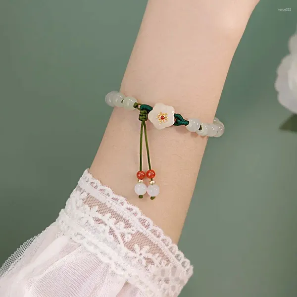 Link Armbänder Frauen Nachahmung Hetian Jade Armband Alten Stil Blume Perlen Gewebt Hand Seil Freundinnen Gedenken Schmuck