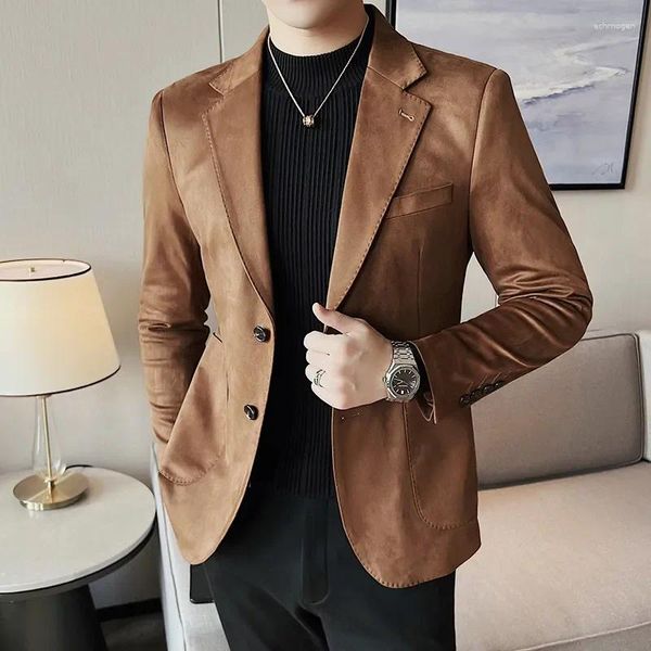 Ternos masculinos 2023 estilo britânico camurça blazers grosso quente negócios casual terno jaqueta escritório social vestido casaco casamento noivo blazer