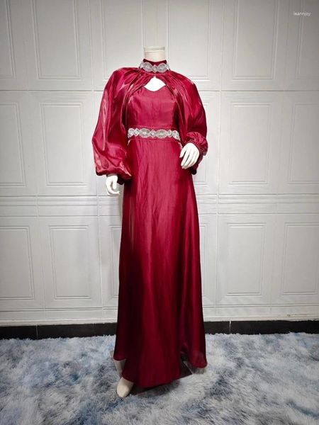 Roupas étnicas Cetim 2 Peça Abaya Conjunto Vestido Muçulmano Chic Diamantes Galabiyat Turco Caftan Marroquino Noite para Mulheres