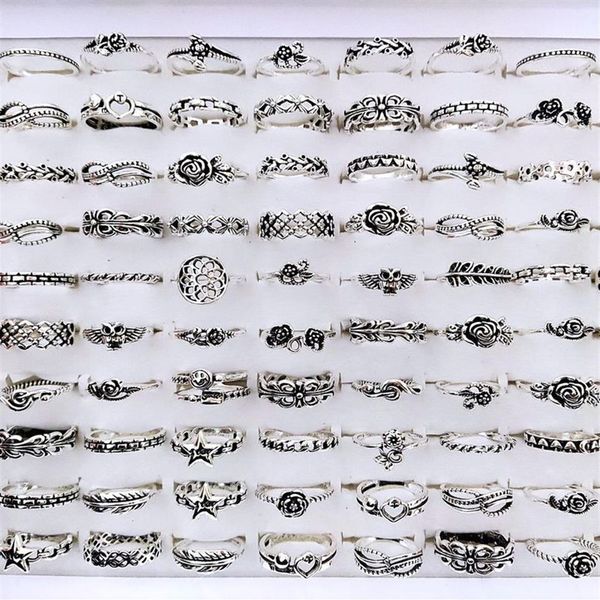 Band Bulk lotti 100 pezzi argento antico placcato multi stili per le donne vintage signore fiore moda dito gioielli retrò 221125231Q