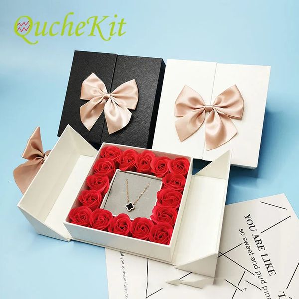 Envoltório de presente Bowknot Caixa de presente Artificial Rose Flower Box Jóias Embalagem Casamento Dia dos Namorados Festa de Natal Dia das Mães Girl Gift Wrap 231025