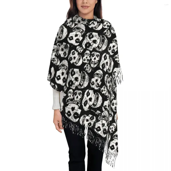 Bufandas Misfits Skull Bufanda para mujer Invierno Otoño Cashmere Shawl Wrap Halloween Dibujos animados Grande con borla Vestido de noche