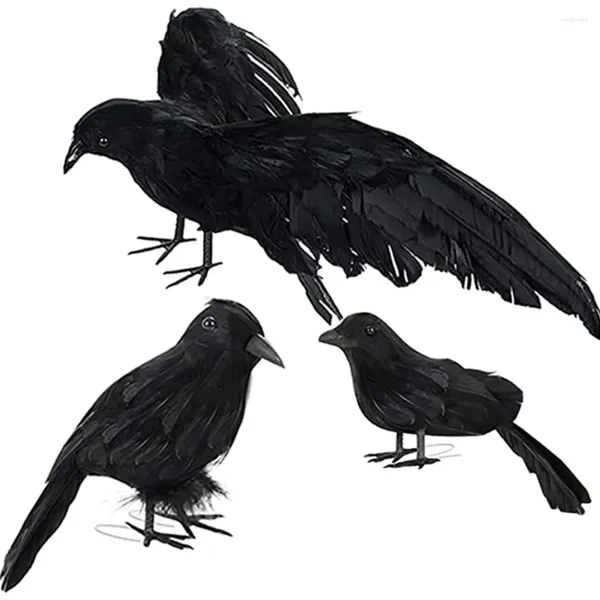 Decorações de jardim 3 pcs preto realista corvo ornamentos diy modelos assustadores halloween adereços decoração 2023