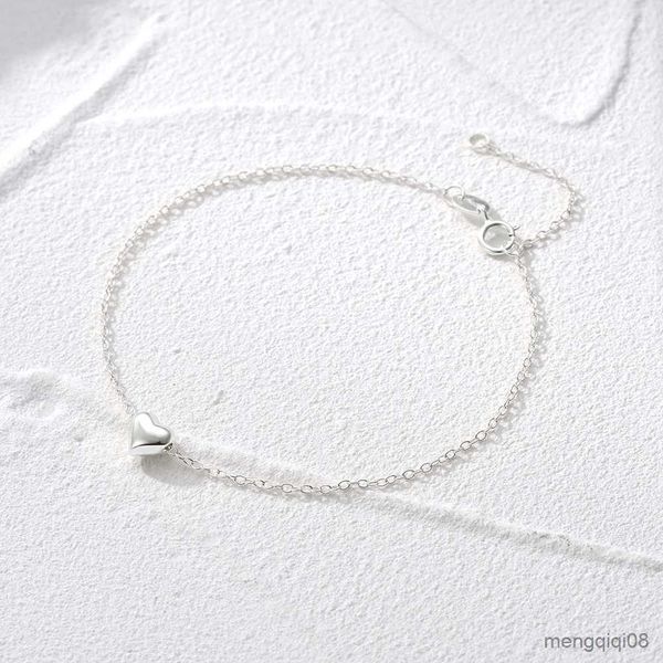 Pulseira em forma de coração S925 pulseira de prata esterlina simples sobreposição vestindo senhoras pulseira de uso diário joias finas para presente feminino R231025