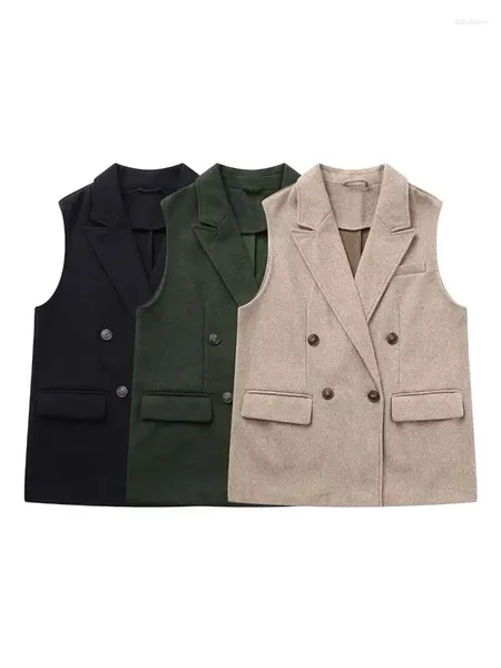 Coletes femininas colete blazer 2023 outono retro sem mangas duplo breasted casaco solto para mulheres escritório top