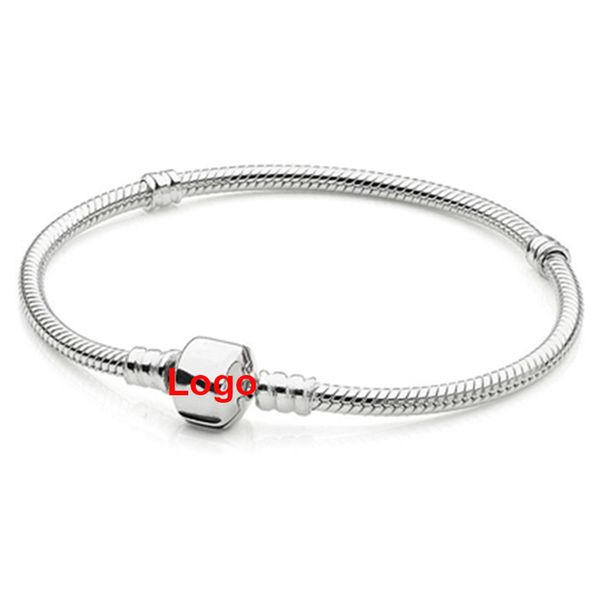 Braccialetti in argento sterling 100% 925 monents Logo originale autentico Catena del serpente Fit marchio Perline di fascino Bracciale rigido Gioielli di design per le donne Gli uomini amano i regali del partito