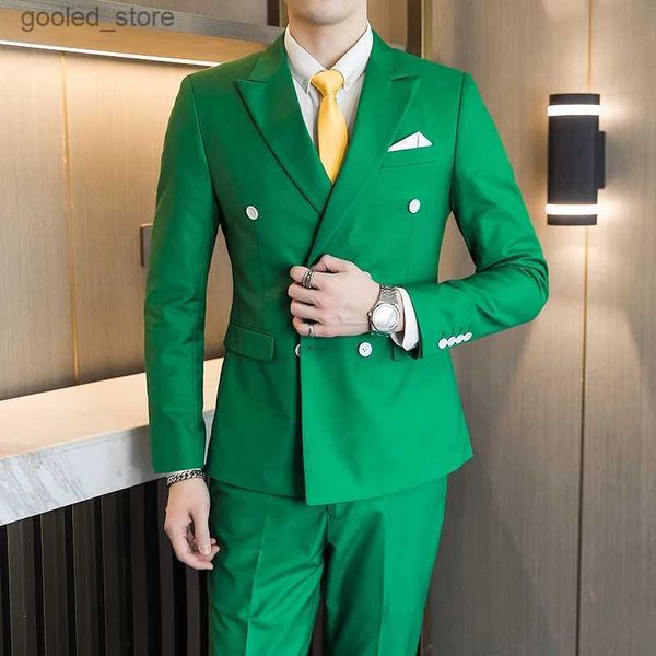 Herrenanzüge Blazer 10 Farben 2 Stücke Sets Kleid Anzüge Männer (Blazer + Hosen) Hochzeit Bühnenkleidung Zweireihiger formeller Anzug Come Homme 6XL-M Q231025