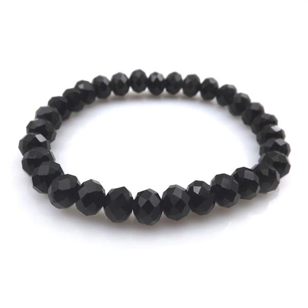 Bracciale con perline di cristallo sfaccettato di colore nero 8mm per le donne Braccialetti elastici stile semplice 20 pezzi / lotto 314E