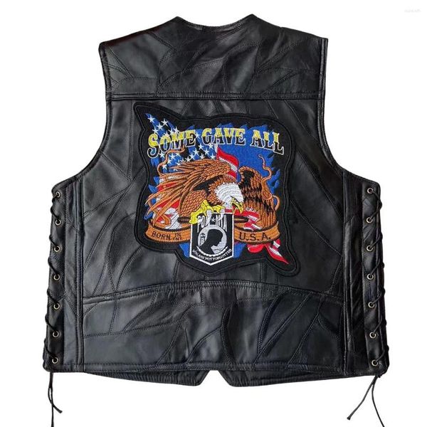 Coletes masculinos moda moto/motociclista sem mangas jaqueta punk para homens casaco casual bordado motocicleta colete frota couro veste