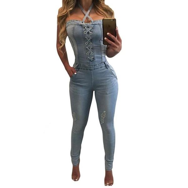 Frauen Overall-spielanzug Denim Overalls Frauen Sexy Halter Jeans Square Neck Ärmellose Playsuits Körper Für Frauen Jumpsuit249d