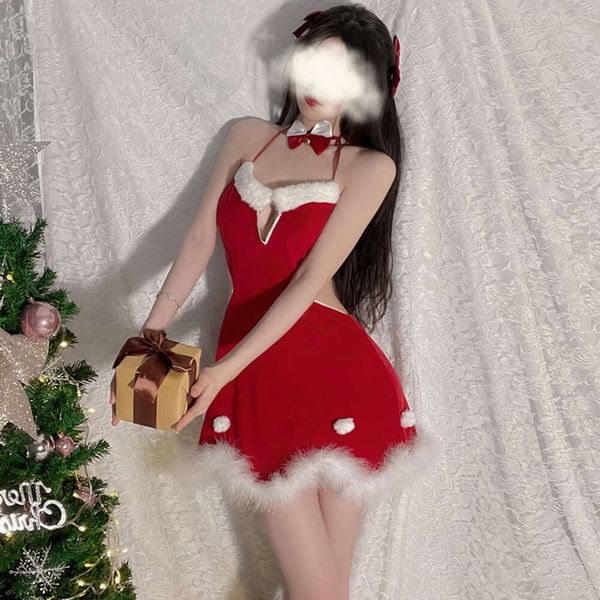 Cosplay lingerie sexy vestido de natal trajes cosplay mulher vermelho erótico veet suspensórios mini saia roupa sexo camisola frete grátis