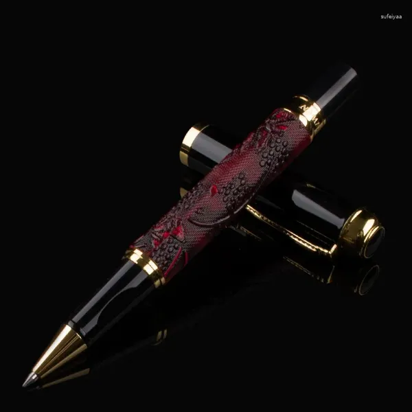 Caneta Dragon Rollerball de luxo, presente de alta qualidade, clipe de ouro, recarga de tinta preta, 0,5 mm, vermelho, marrom, canetas esferográficas em relevo