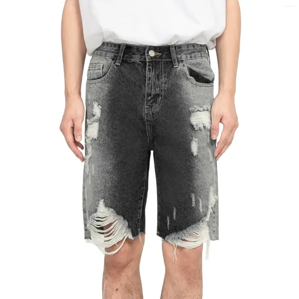 Jeans da uomo Pantaloncini personalizzati da uomo Tendenza graduale Borsa da jeans divisa con fori larghi e sfilacciati