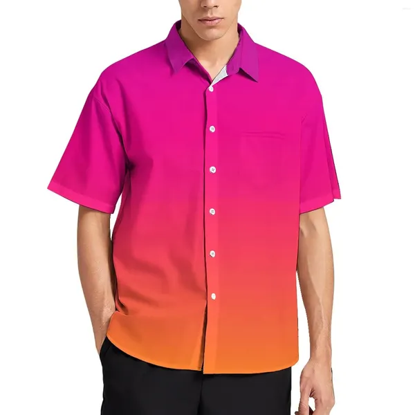 Camisas casuais masculinas estampadas camisa pôr do sol praia solta havaí moda blusas de manga curta impressa tops grandes