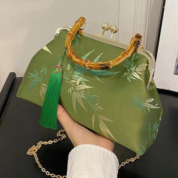 Borse da sera 2024 Vintage Donna Frangia Piccola conchiglia Clip Lady Catena Spalla Prom Frizione Crossbody Foglie di bambù Borse e portamonete