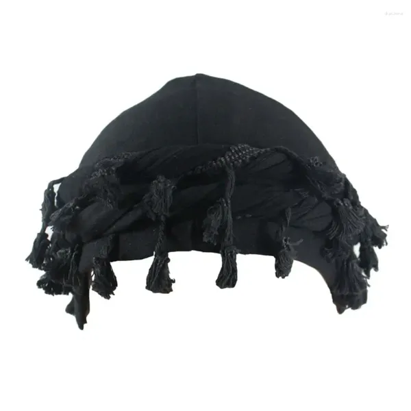 Berets Männer Bandana Hut Tanzen Hip Hop Stil männer Schwarz Turban Mit Grat Trim Fransen Trendy Baumwolle Kopf Wrap für Haar