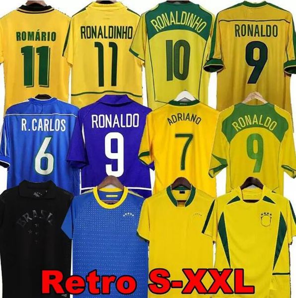 1998 Brasilien Fußballtrikots 02 Retro-Shirts Carlos Romario Ronaldinho 04 Camisa de Futebol 1994 Brasilien 2006 1982 RIVALDO ADRIANO JOELINTON 1988 2000 1957 2010 99 6666