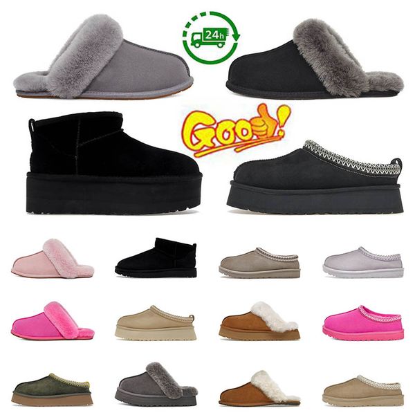 Pantofole classiche in pelliccia da donna Indoor Tasman australiano Stivaletti invernali caldi da neve Tazz Scarpe Stivali con fibbia in pelliccia neve Stivali mezzo ginocchio Moda Pantofole Taglia 36-43