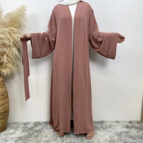 Ethnische Kleidung Einfache muslimische Frauen Offene Abaya Strickjacke Lange Maxikleider Kimono Dubai Islamische Arabische Robe Türkei Femme Eid Ramadan Jalabiya