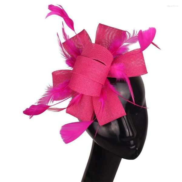 Berets elegante imitação rosa fascinators para acessórios de cabelo de casamento chapéu nupcial festa headwear cocktail chapéus