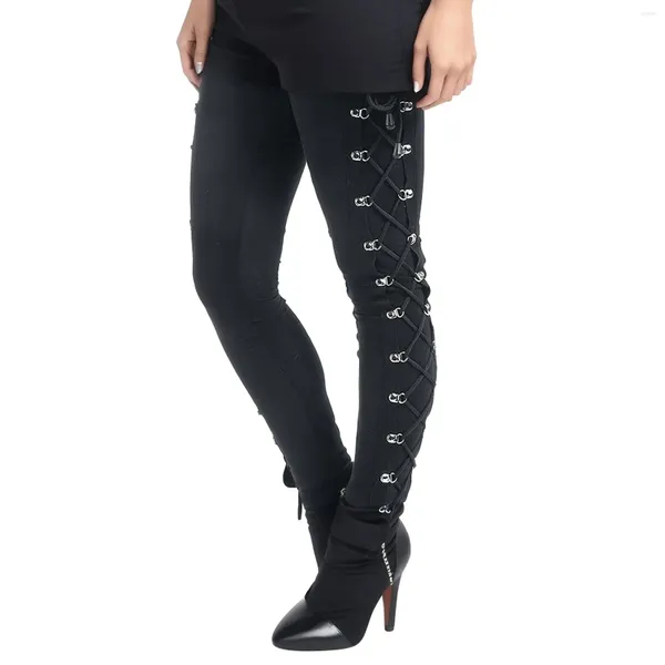 Calças femininas moda gótico punk lace-up leggings emagrecimento hip elevador cintura alta 2023 europeu americano halloween cosplay wear bottoms