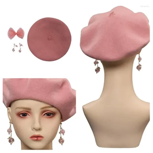 Articoli per feste Barbier Cosplay Cappello Berretto Orecchini Set Donna Ragazza Rosa Bowknot Fascia Accessori per costume di carnevale di Halloween