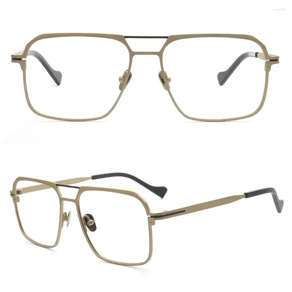 Marcos de gafas de sol Vintage 80s para hombre Marco de gafas de titanio para hombres Anteojos cuadrados Gafas ópticas Doble puente Rx Espectáculos Funky Gold
