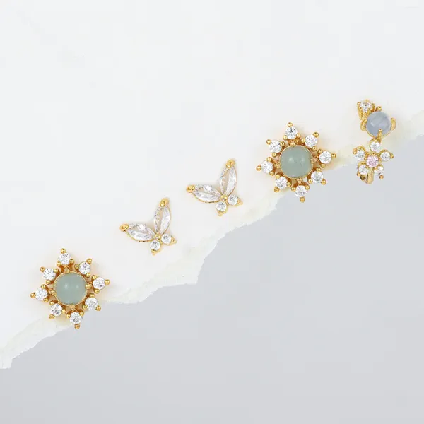 Orecchini a bottone 5 pezzi/set moda vintage zircone farfalla sole luna per le donne Brincos regali per feste gioielli