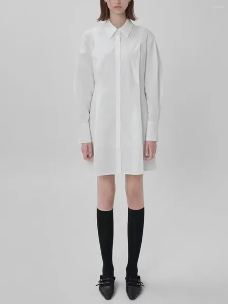 Sıradan Elbiseler Kadın Beyaz Mavi Gömlek Elbise Tek Kısacası Basit Bahar Yaz 2023 Bayanlar Uzun kollu Yatak Kısa Cüppeler