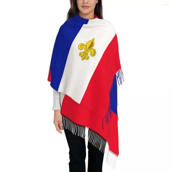 Lenços França Fleur de Lis Xales Envolve Mulheres Quentes Grande Lenço Longo Lírio Flor Símbolo Bandeira Francesa Reversível Borla