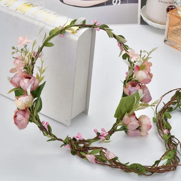 Fontes de festa artesanal original rattan rosa grinalda noiva acessórios de casamento floresta flor fresca hairband