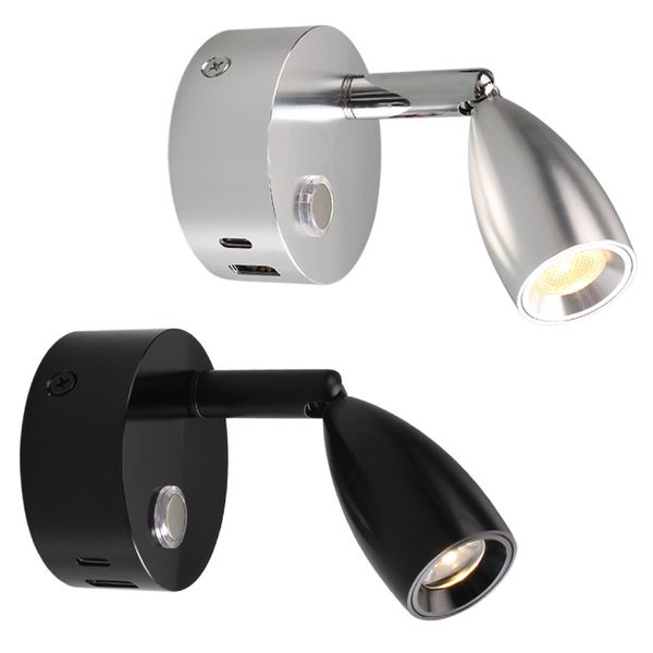 Topoch 12V Luzes LED para Camper Van Leitura Touch Dimmer Switch com 2 carregadores USB Holofote giratório 24V RV Barco Caminhão Trailer Lâmpadas de tarefas flexíveis